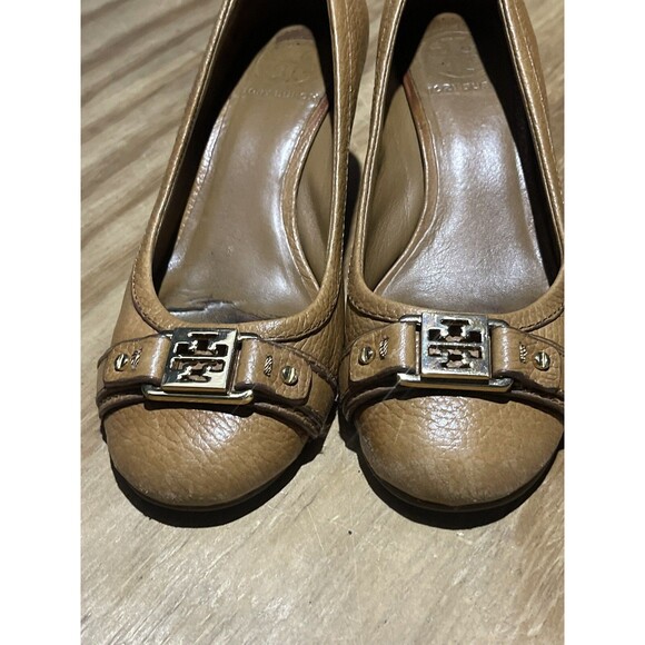 Tory Burch Tan Brown Leather Round Toe Slip On Wedge Heel  Women 6 - Picture 1 of 10